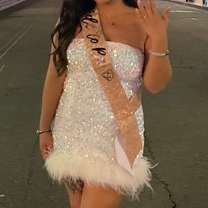 12th tribe ANASTASIA WHITE SEQUIN MINI DRESS